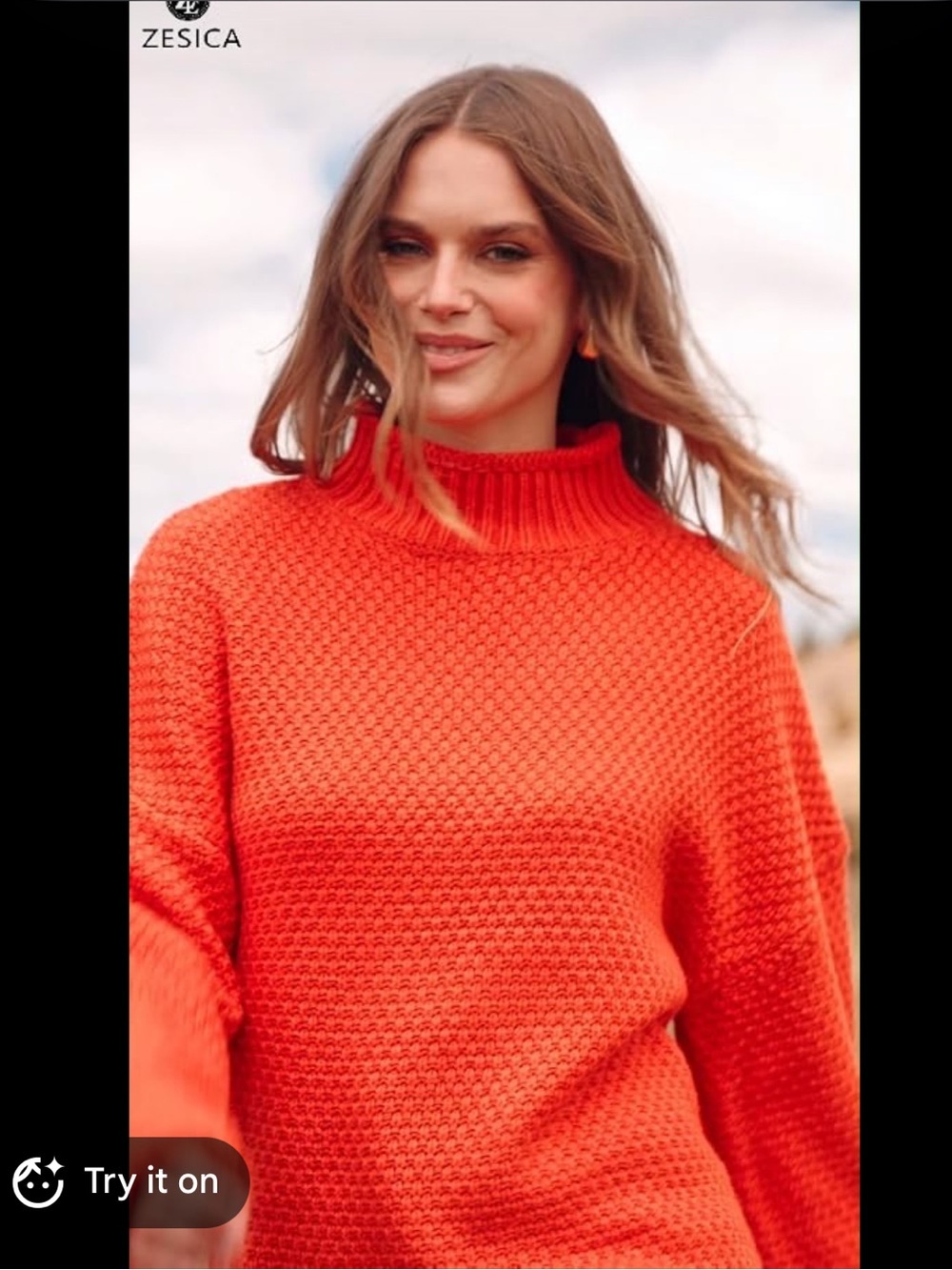 Zesica Orange Knit Funnel Neck Sweater XXL